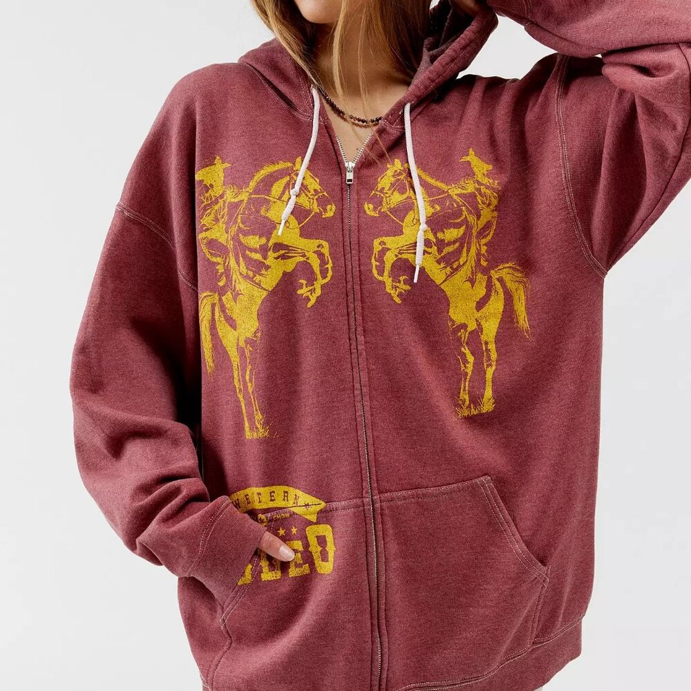 Project Social T Women's Zip Hoodie "Rodeo" Wine NWT